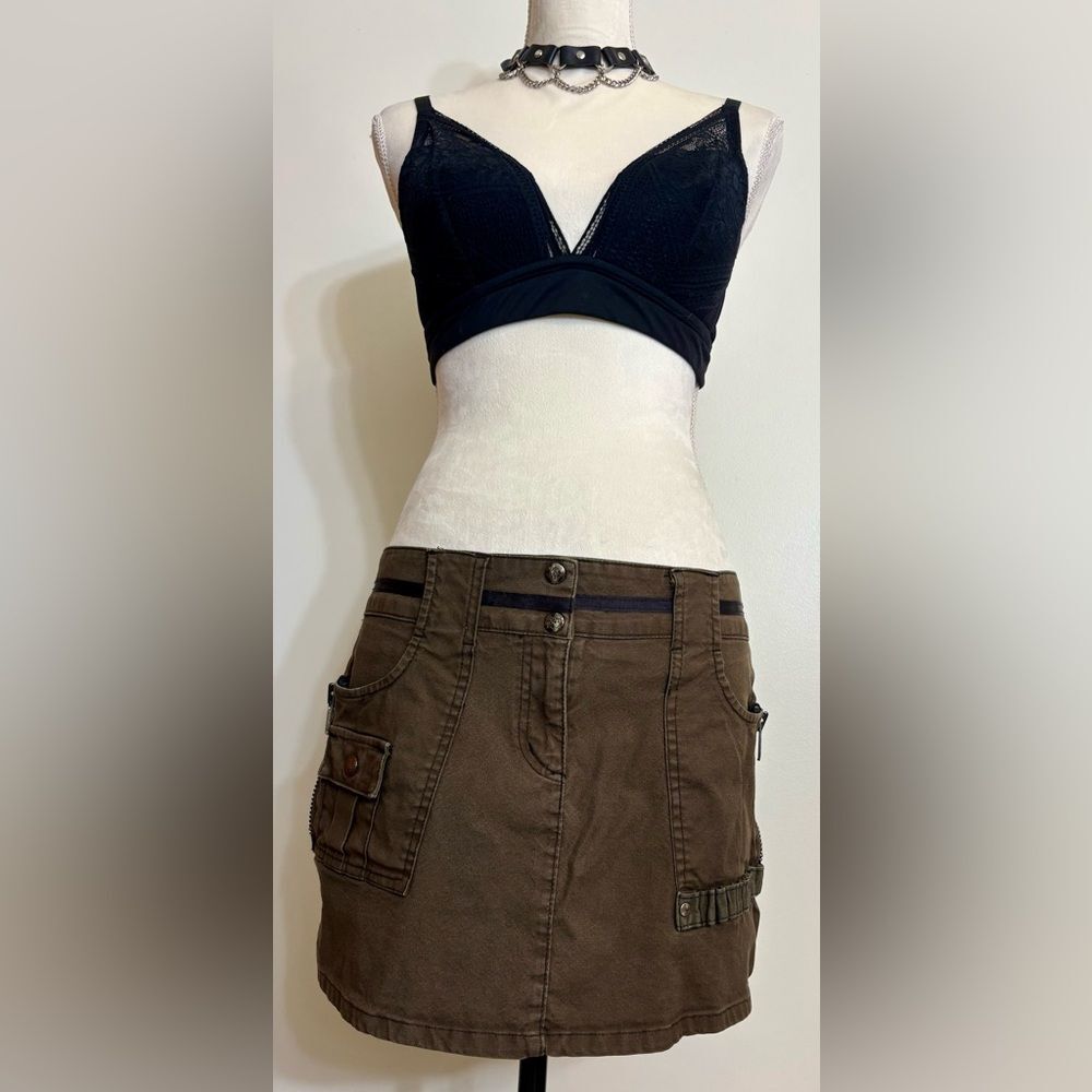 Vintage Y2K Lip Service Army Green Skirt with Zippers SZ L